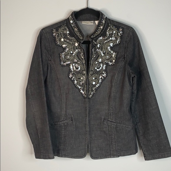 Chico's Jackets & Blazers - Chico’s denim gray jacket beaded sequined M